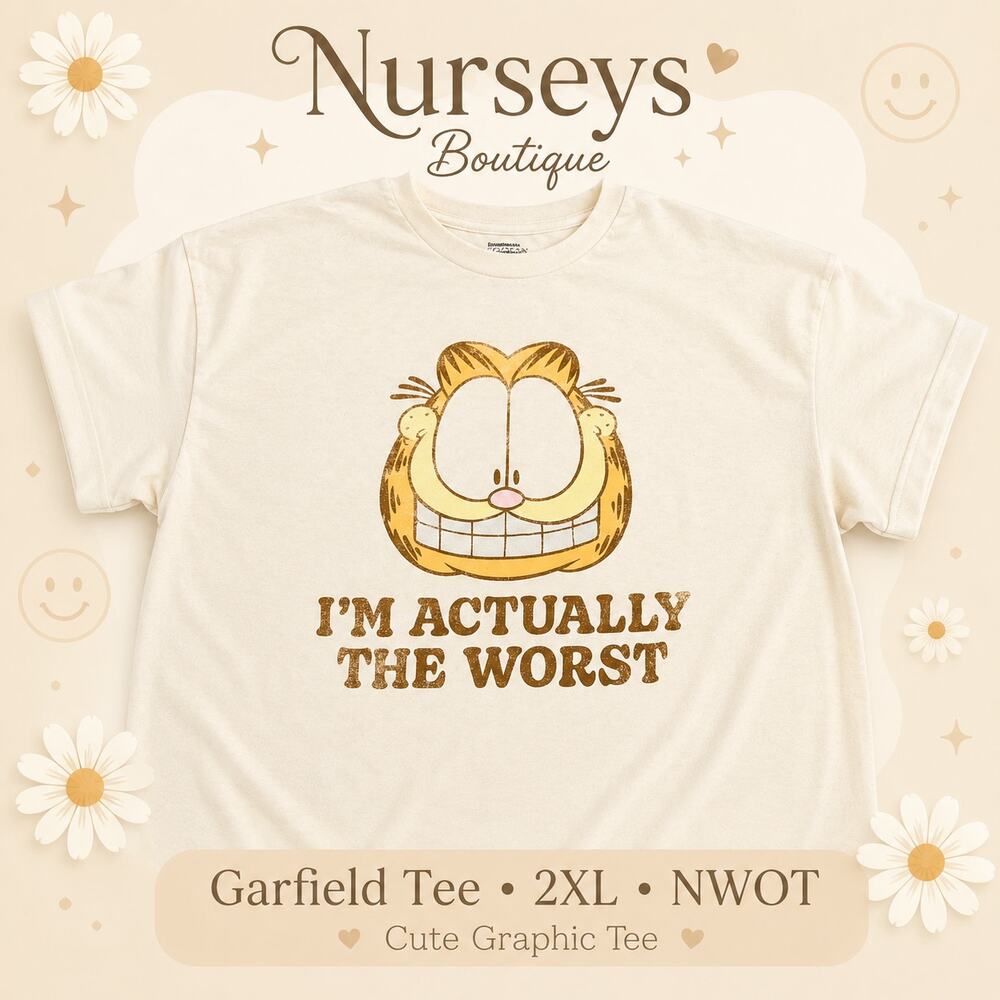 NWOT Garfield I’m Actually The Worst Cream Graphic Tee 2XL